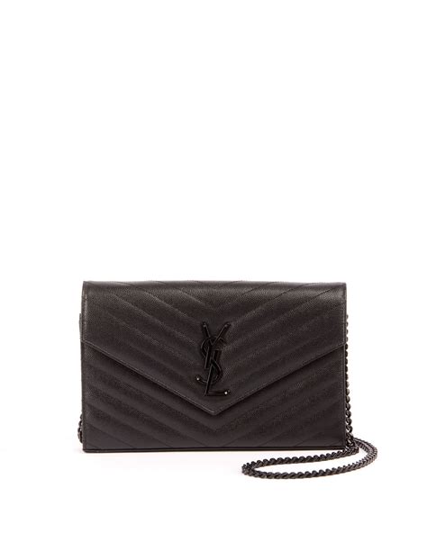 borsa ysl chain wallet monogram black on black|ysl lambskin wallet.